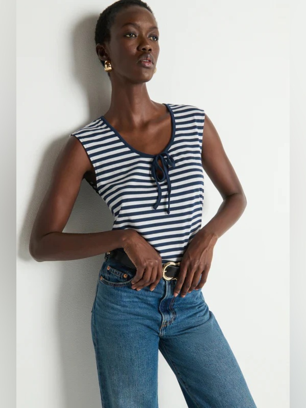 NATION LA $125 Kacy Tank - Navy City striped